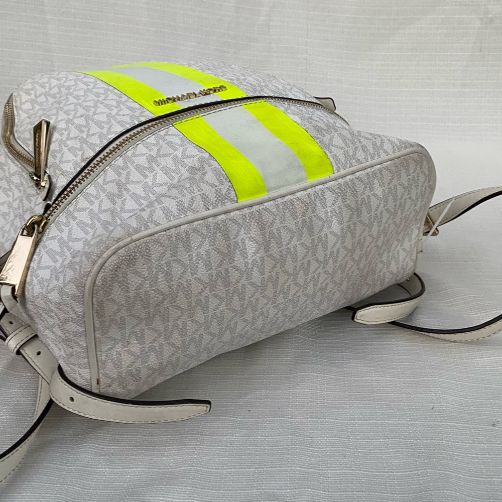 Michael Kors White and Neon Yellow Logo Monogram Backpack - Picture 6 of 7